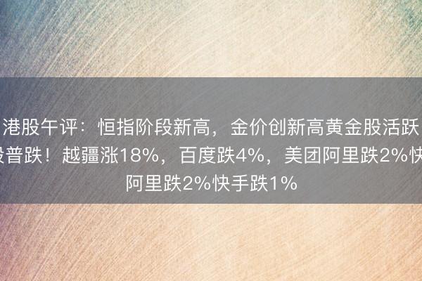 港股午评：恒指阶段新高，金价创新高黄金股活跃，内房股普跌！越疆涨18%，百度跌4%，美团阿里跌2%快手跌1%
