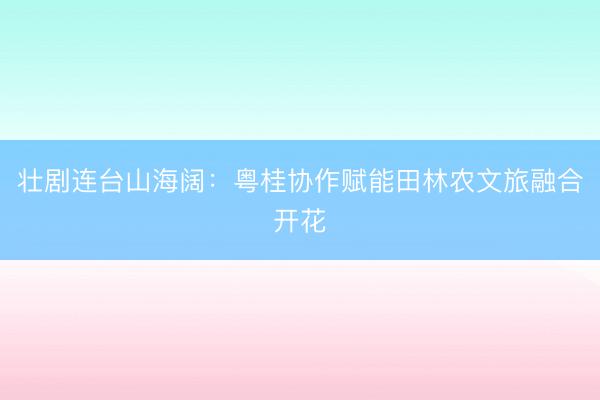 壮剧连台山海阔：粤桂协作赋能田林农文旅融合开花