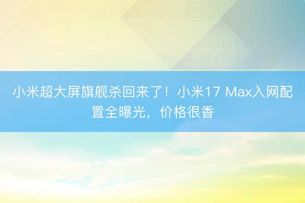 小米超大屏旗舰杀回来了！小米17 Max入网配置全曝光，价格很香