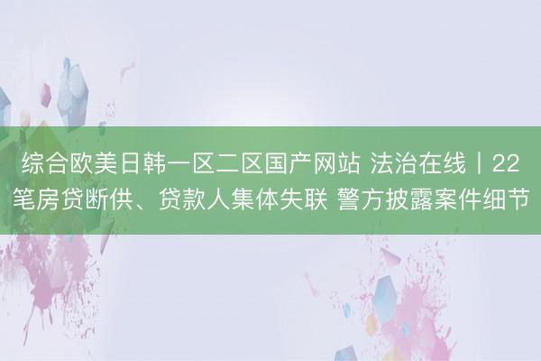 综合欧美日韩一区二区国产网站 法治在线丨22笔房贷断供、贷款人集体失联 警方披露案件细节