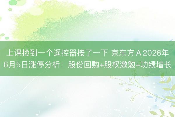 上课捡到一个遥控器按了一下 京东方Ａ2026年6月5日涨停分析：股份回购+股权激勉+功绩增长
