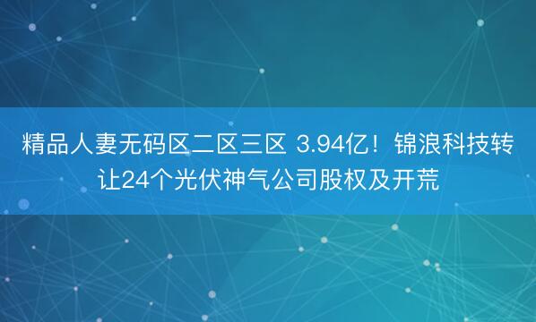 精品人妻无码区二区三区 3.94亿！锦浪科技转让24个光伏神气公司股权及开荒