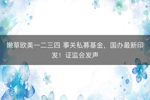 嫩草欧美一二三四 事关私募基金,国办最新印发!证监会发声