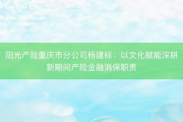 阳光产险重庆市分公司杨建标：以文化赋能深耕新期间产险金融消保职责