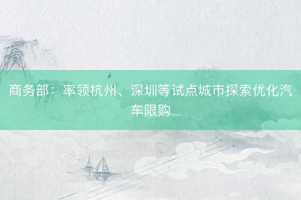 商务部：率领杭州、深圳等试点城市探索优化汽车限购